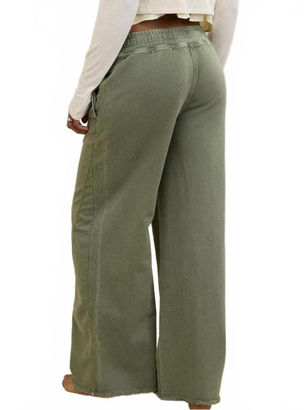 Aerie Wide Leg Pants in Olive Green Tie Waist Size XS Pockets - Picture 2 of 10